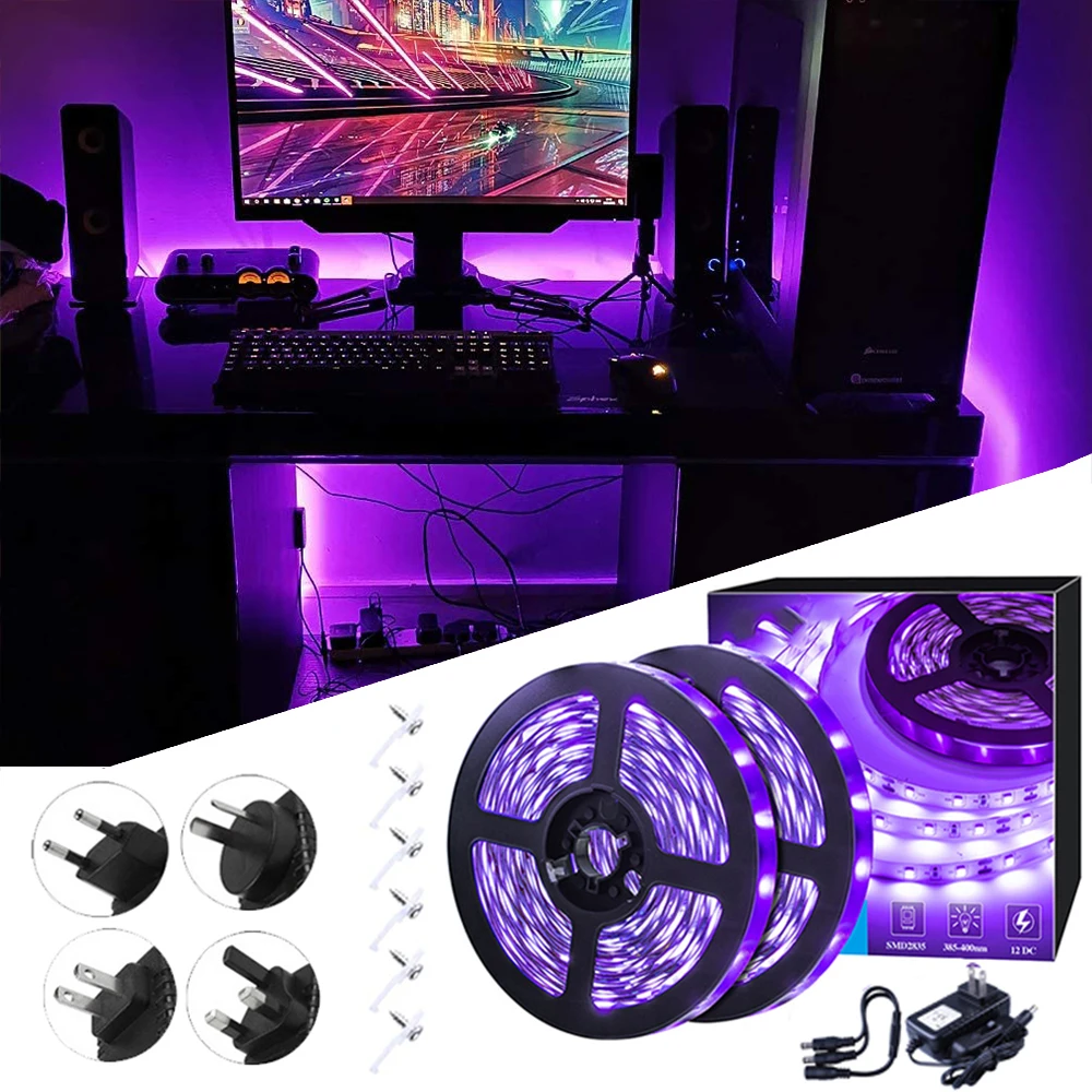 12V Flexible UV Black Light Strip 5m LED Black Light Kit 360 LED Installation Family Bedroom Party Wedding Halloween Dark Party