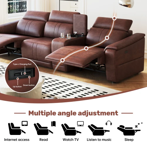 # Modern Power Recliner Sofa 2-Seat Reclining Sectional Adjustable Headrest Breathable Polyester Storage Console USB Sofa