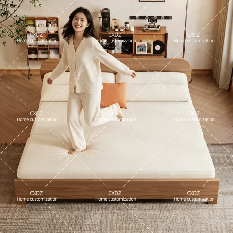 Retractable Solid Wood Folding Bed Push Pull Dual Purpose Log Single to Double Bed Splicing Sofa Bed