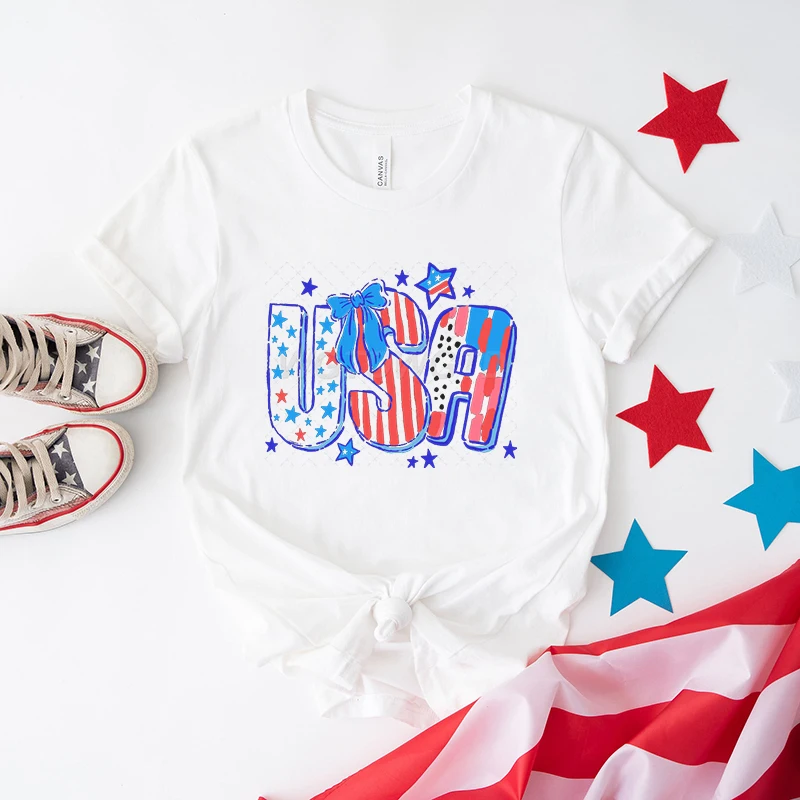 

USA Flag T-shirts for Men Women 4th of July Fashion Graphic T-shirts Tops American Short Sleeve Round Neck 4th of July Clothes