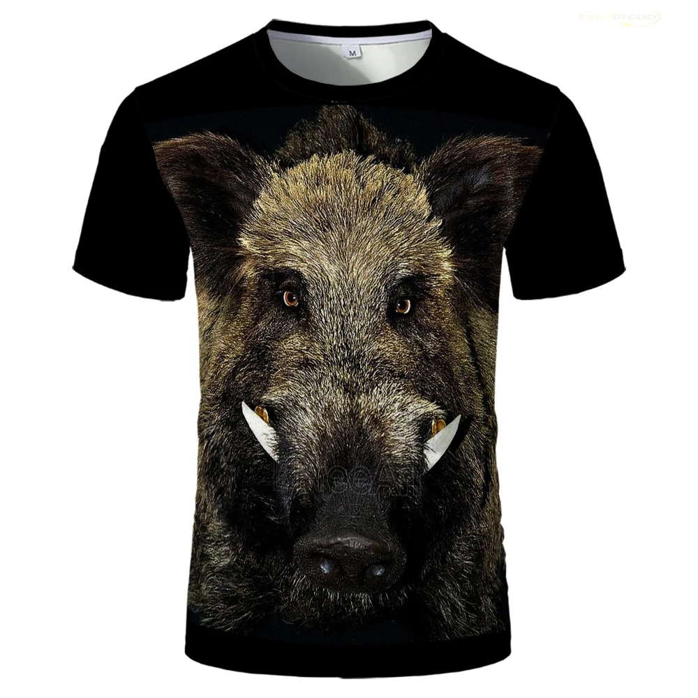 2024 Camo Hunting Wild Boar Print T-shirt Outdoor Hunter Animal New Sports Men T Shirt Casual O Neck Loose Breathable Streetwear