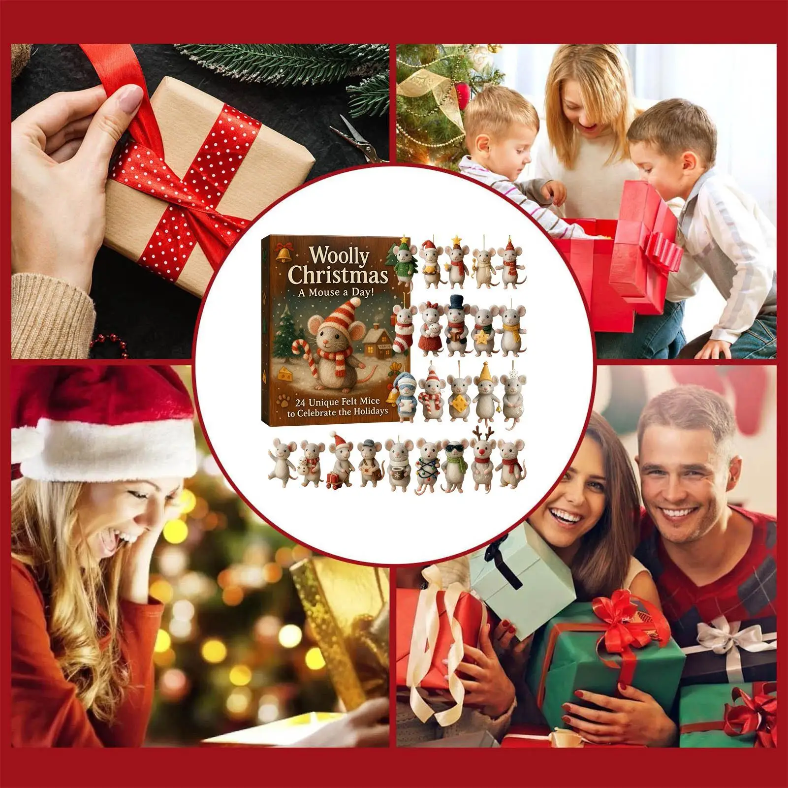 عيد الميلاد الفئران تقويم القدوم زخرفة الاكريليك 24 يوما العد التنازلي ديكور الشتاء عطلة المعلقات المعلقة لفروع شجرة #5