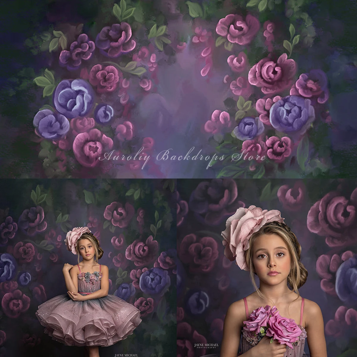 

Art Floral Backdrops Kids Woman Portrait Photography Hand Painting Flower Background Purple Flowers Baby Photo Studio