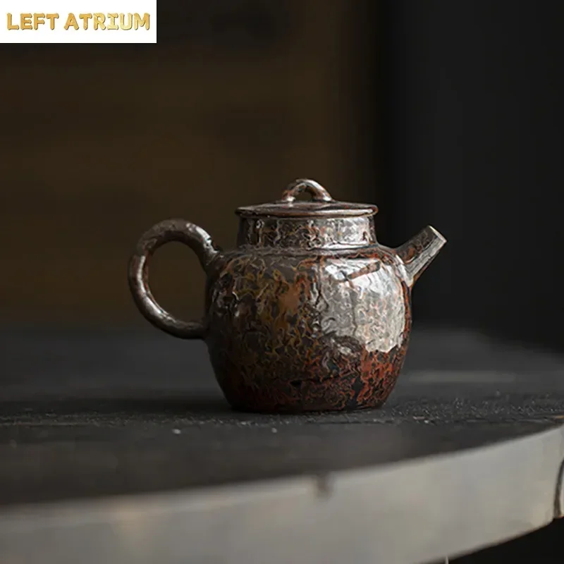 120ML Imitation Lacquer Teapot Ceramic Rust Red Glaze Antique Teapot Literati Hand-held Pot Chinese Kung Fu Tea Set Kettle Gifts