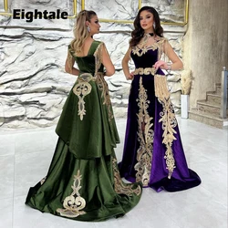 Eightale Karakou Algerien Caftan Evening Dresses with Detachable Skirt Gold Lace Mermaid Prom Gown Customized Party Gown