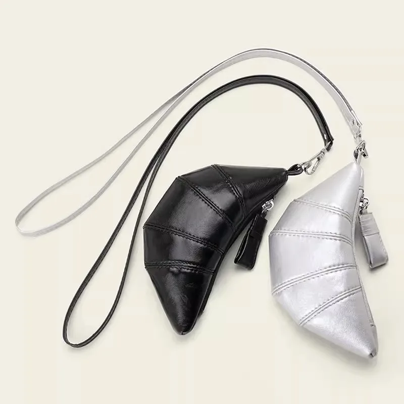  Hanging Neck Horn Bread Bag Retro Key Chain Lipstick Earphone Coin Purse Versatile  Bread Shaped Pouch for Women