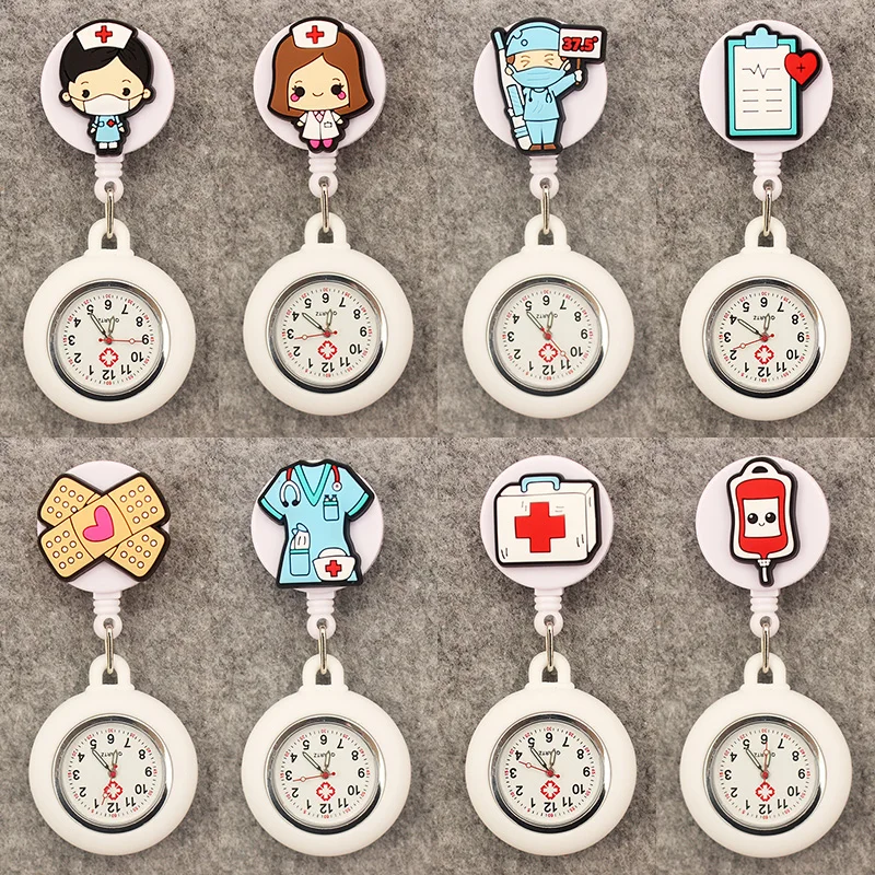 New Cute Nurse Doctor Retractable Pocket Watches Hospital Medical Supplies Badge Reel Ambulance Syringe Clips Watches