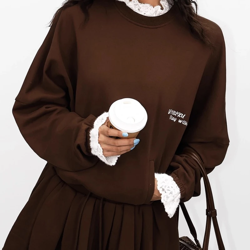 2025 outono inverno renda guarnição emenda vestido feminino americano retro design marrom y2k cordão cintura vestidos de emagrecimento senhoras