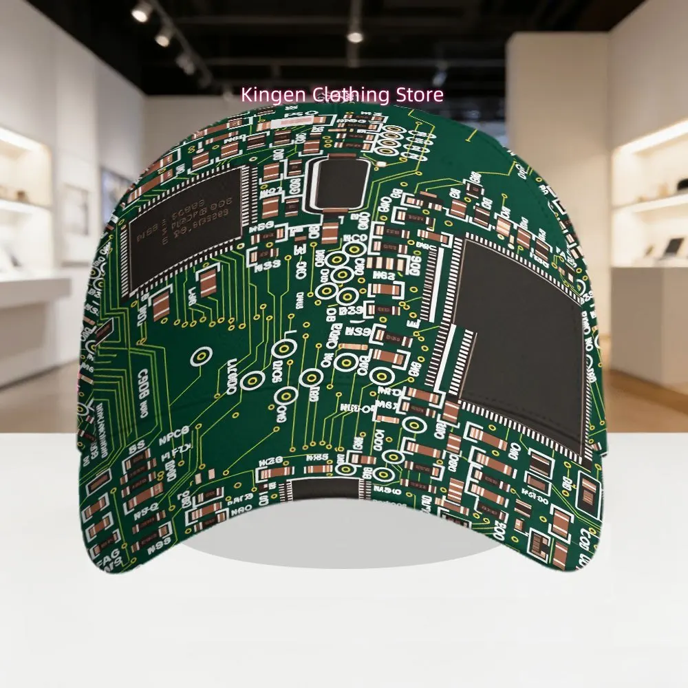 Men's Tech-Themed Baseball Cap with Circuit Board Design - Lightweight Quick-Dry Suitable for Camping, Daily Wear & Christmas Gi