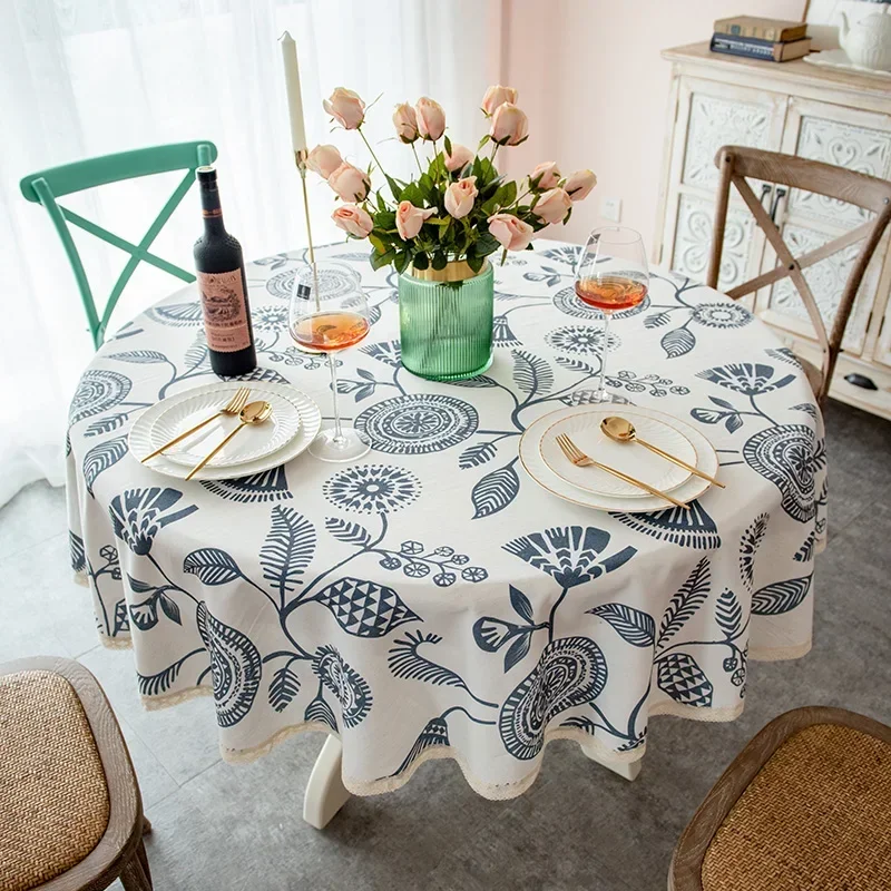 Garden Print Round Table Cloth, Lace Party Tablecloth, American Country Style, Dining Table Cover, Elegant Table Cloths