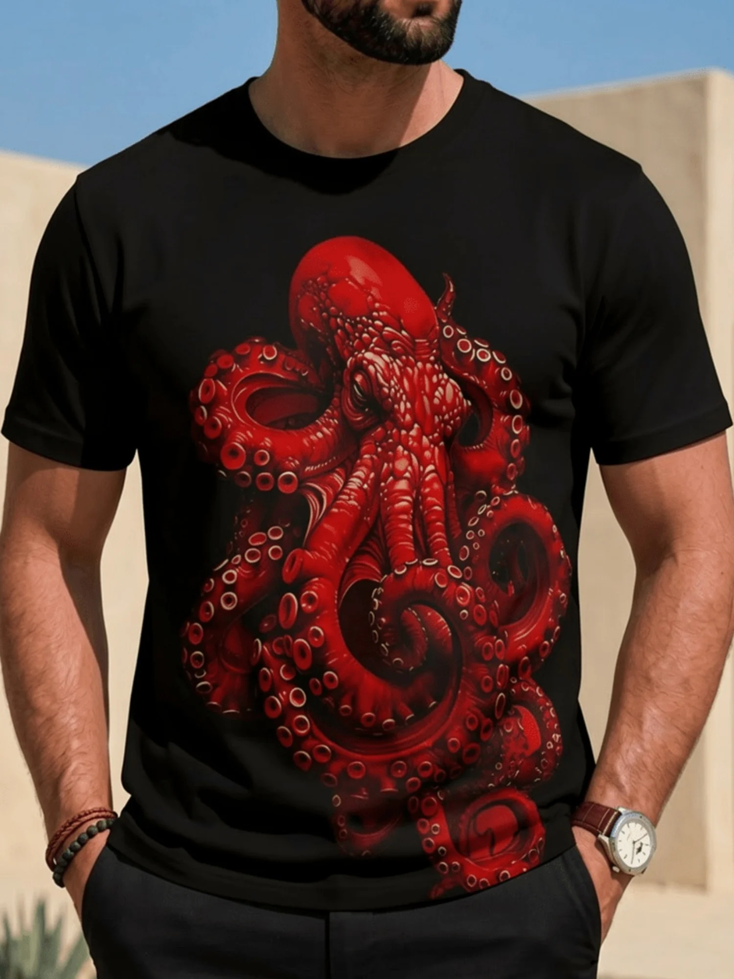 [Crew Neck T-Shirt] T-Shirt, Crew Neck in Black with Whimsical Print - Ideal for Casual Wear, Gardening Clothes, Black & White Print, Regular Fit, Short Sleeve, Round Neck for Men & Women Perfect As A Halloween, Christmas, Thanksgiving