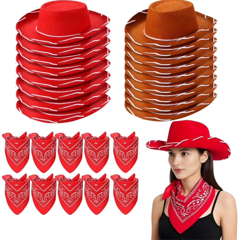 5 Sets Cowboy Hats and Bandanas Bulk Cowgirl Hats Cowboy Western Party Supplies Cowboy Hat for Wedding Bachelorette Party