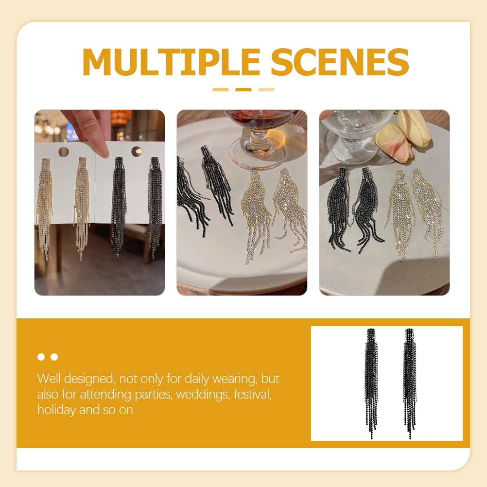 

Rhinestone Tassel Earrings Women Shiny Alloy Lightweight Party Wedding Gift Trendy Long Dangle Jewelry