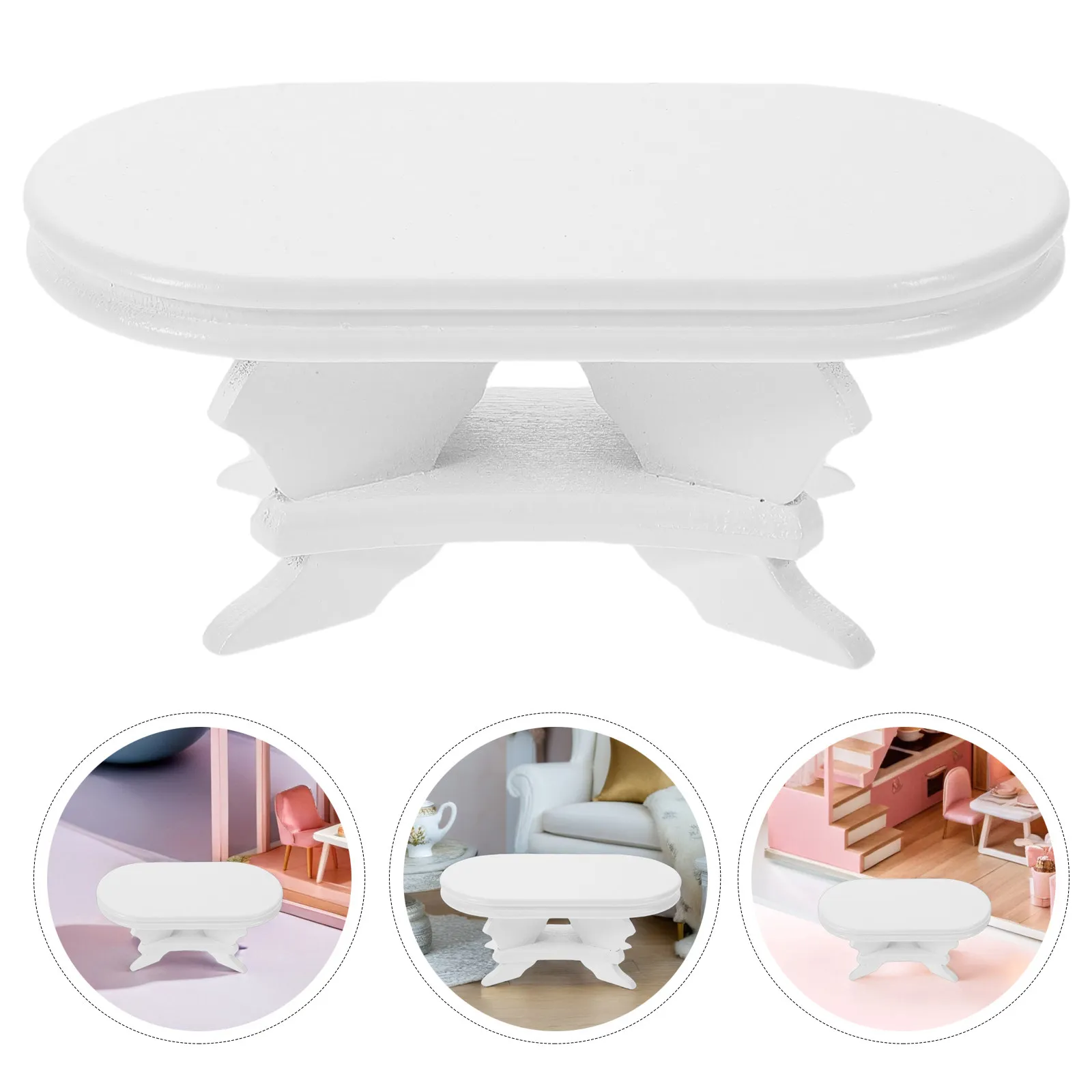 

White Miniature Dollhouse Table 1:12 Scale Oval Wooden End Table for Realistic Scene Building Creative Playtime and Parent Child