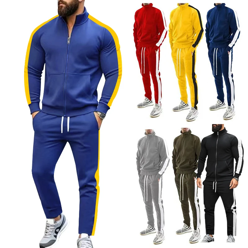 

Молодые мужские спортивные костюмы с воротником-стойкой, трансграничные европейские и американские весенне-осенние модные спортивные костюмы для отдыха