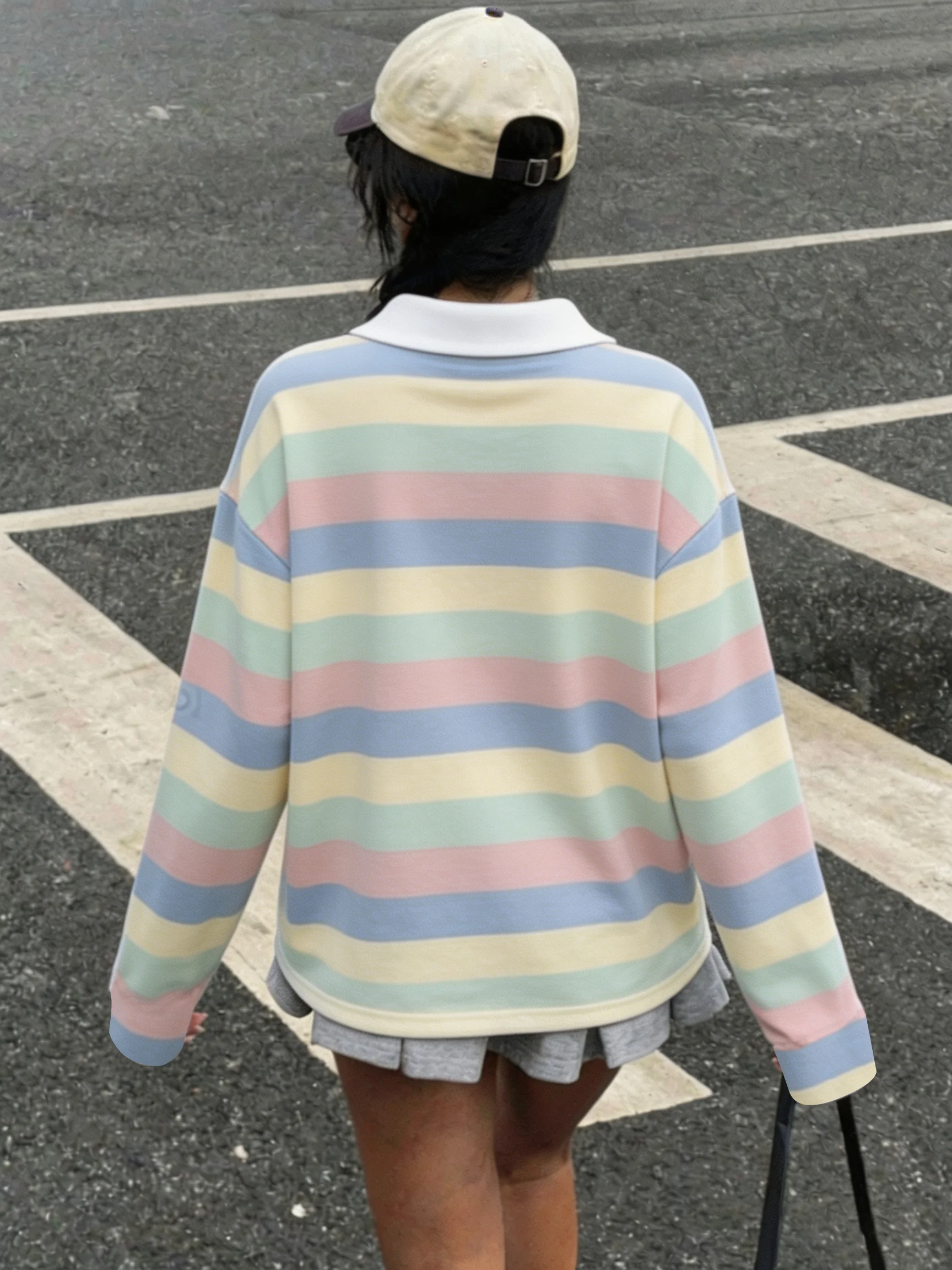 Women's Autumn Casual Lapel Button Color Block Geometric Pattern Long Sleeve Hoodie Top for Daily Travel
