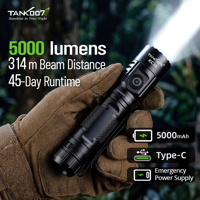 TANK007 KC35 Tactical Torch Light High Power 5000lm Super Bright Outdoor Flashlight Rechargeable Portable Emergency Linternas