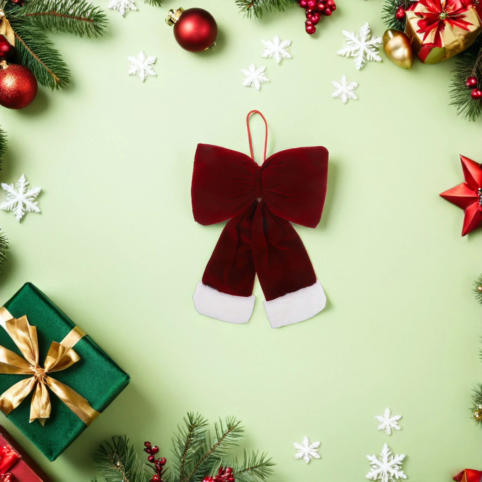 

3pcs Christmas Bows Pendants Red Flannel Holiday Tree Decor Wreath Garland Ribbon Ornaments Festive Decorations For Indoor