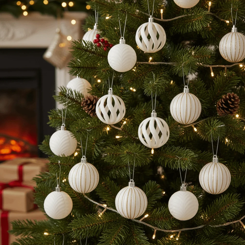 

6pcs/set Velvet Christmas Ball Ornaments Plastic Elegant Christmas Tree Decorative Balls Merry Christmas Decorations