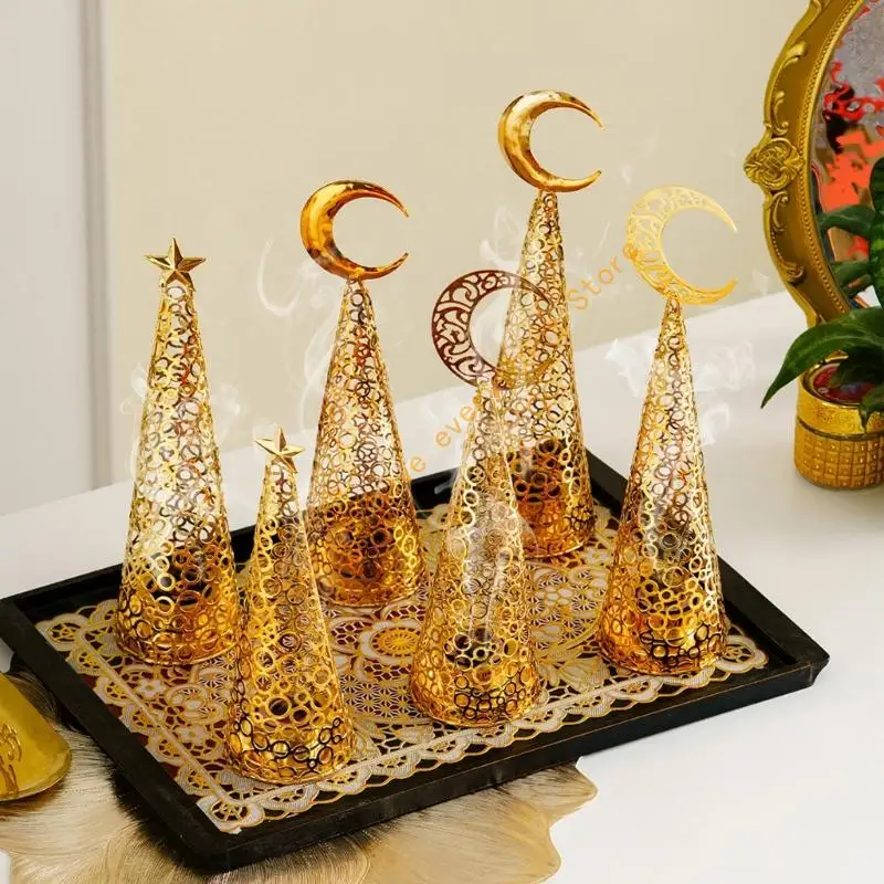 

Golden Metal Cutout Pine Tree Incenses Burners Arabic Frankincense Bakhoors Censers for Home Office Meditations Decors 55KF