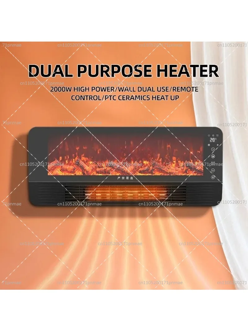 Wall-Mounted Electric Fireplace Heater with Remote Control, Simulation Flame, Household Warm Fan Heater