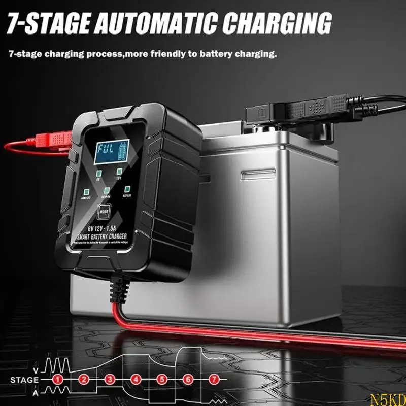 

N5KD 50-60Hz Automatic 6V 12V 1.5A Battery Maintainer Overload Suitable for Car Motorcycles RVs with Fast Charging