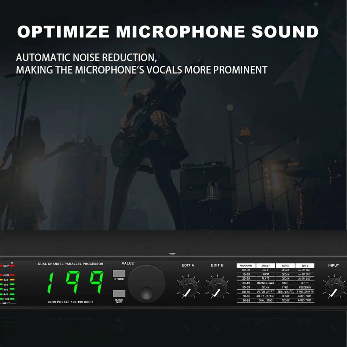 Professional Digital Reverberation Multi Effect DSP Processor Audio Processor Equalizer US PLUG