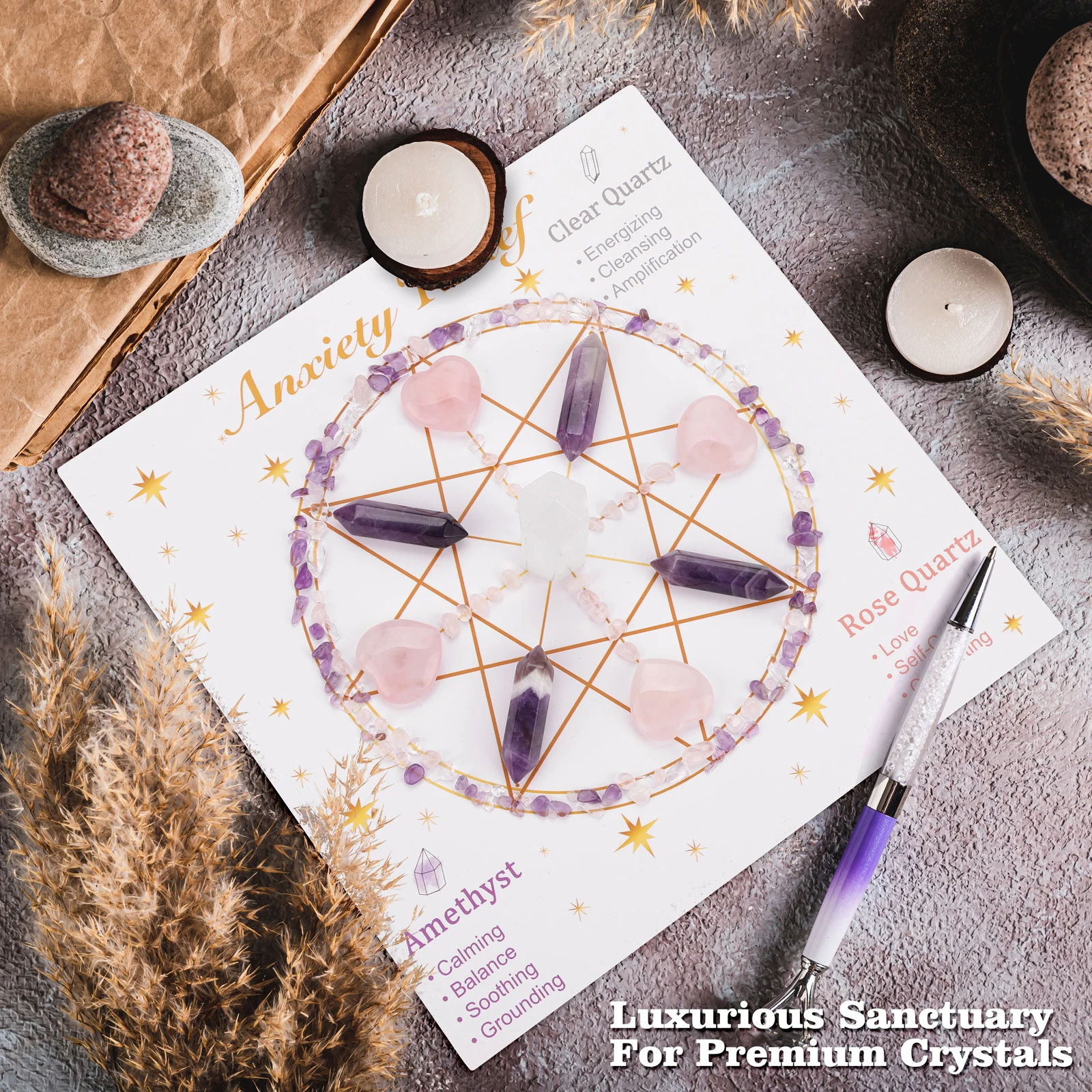 12Pcs Natural Amethysts Rose Quartzs Stone Energy Healing Crystal Mysterious Meditation and Divination Yoga Bedroom Decoration