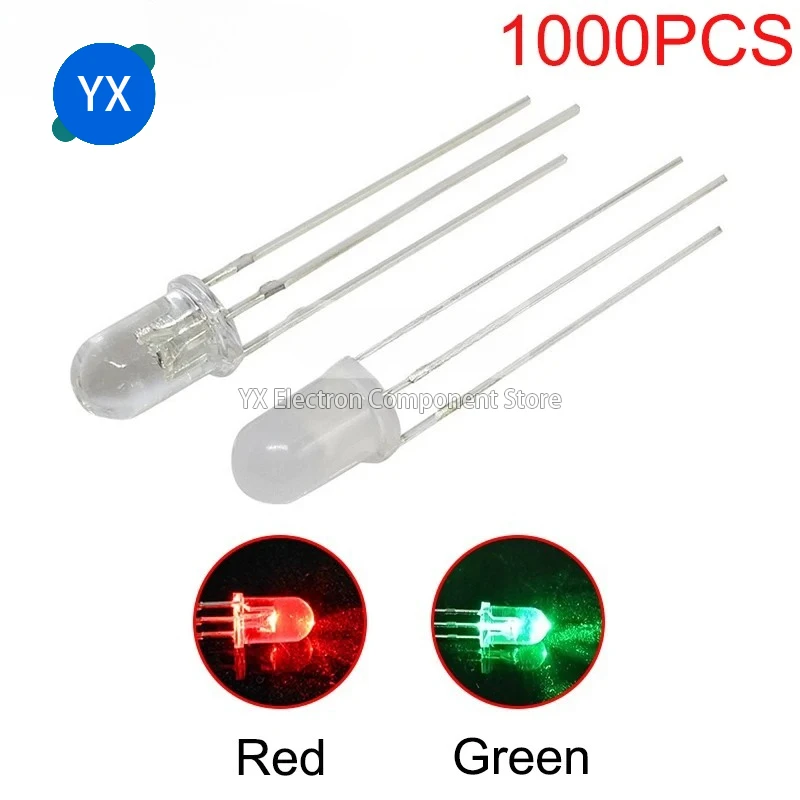 1000PCS 5mm LED Red Green LED Common Cathode / Common Anode Emitting Diodes F5 Diffused / Transparent Highlight