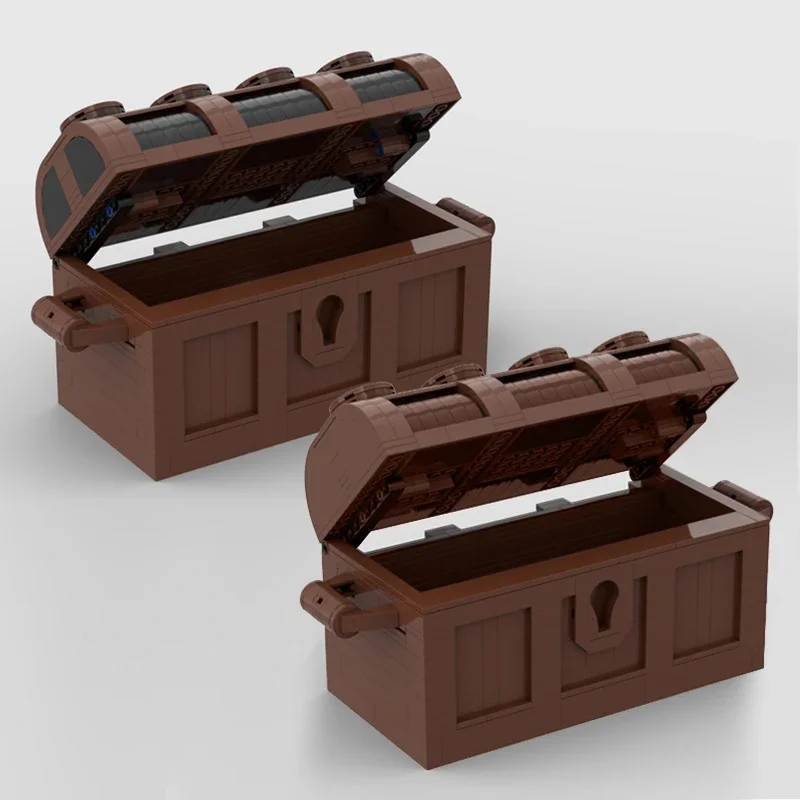 Große Schatztruhe Ziegel mittelalterliche Piraten Aufbewahrungsbox Blöcke Dekor Goldmünze Moc Geschenk für Kinder Accessoire Holzkiste