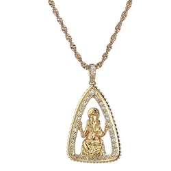 Hinduism Indian Religious Ganesha Jewerly Women Girls Gold Color Cubic Zirconia Elephant Pendant Necklace