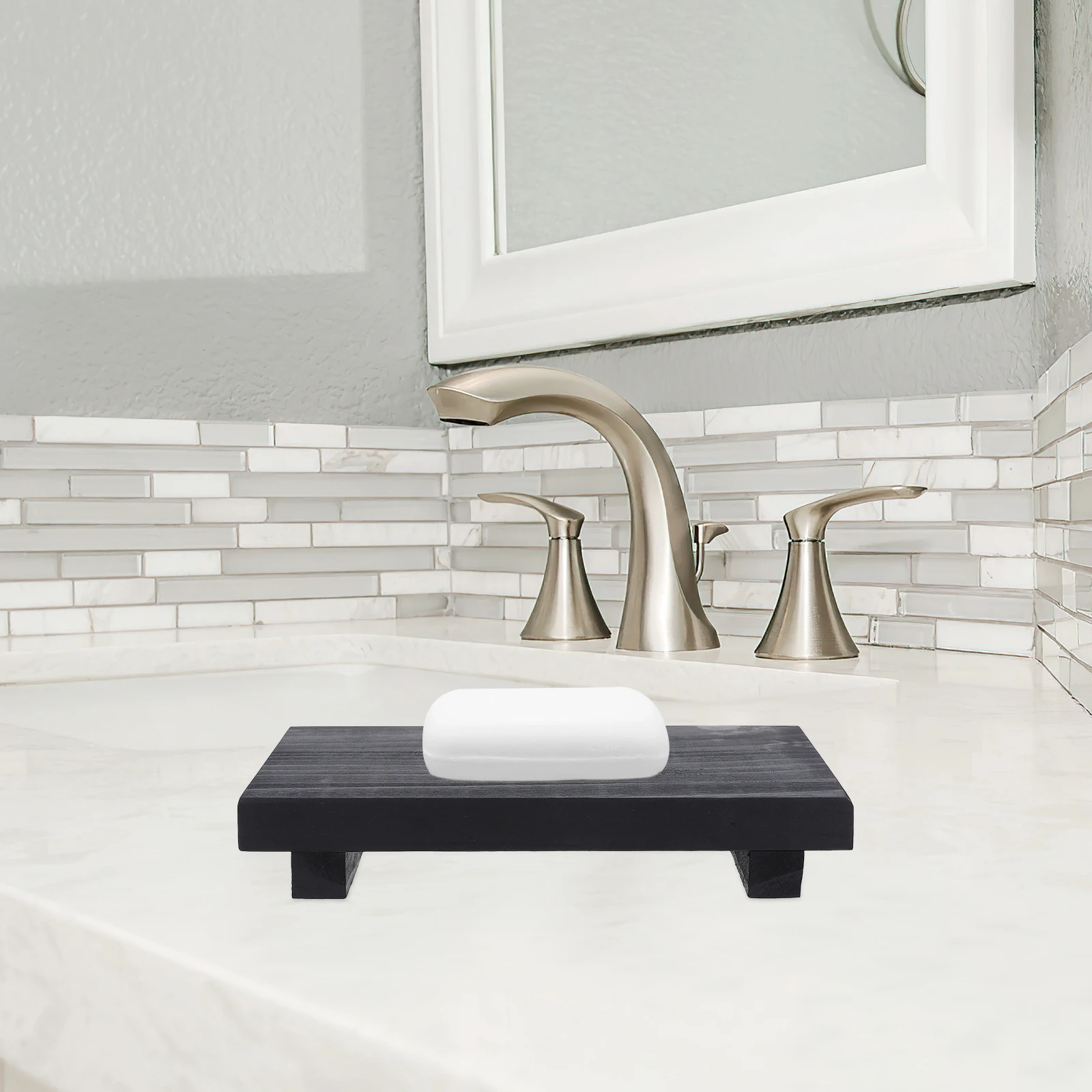 

Wooden Storage Board Bathroom Kitchen Decor Display Tray Footed Soap Holder Vanity Stand Easy Clean Solid Wood Multifunctional