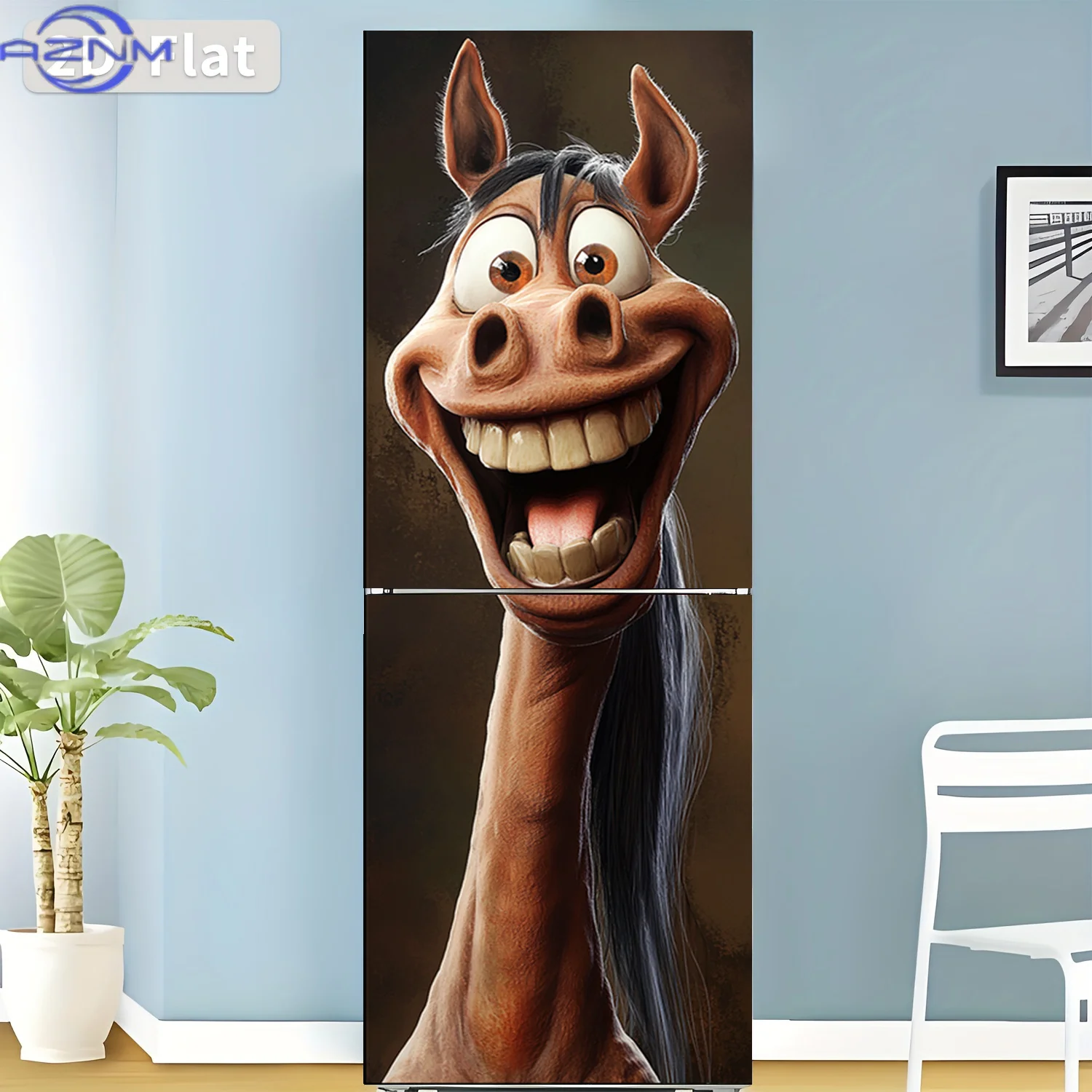 2D Flat Printing 1pc Refrigerator Sticker 60×180cm Happy Horse Smiling Face Joyful Theme Design Wall Decal Self-Adhesive Wallp