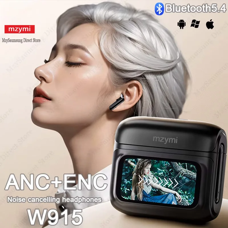 

mzymi ANC W915 Wireless Earbuds Bluetooth5.4 Headphones Noise Cancelling E20 Pro Earphones Hifi Sound Sports Headest With Mic