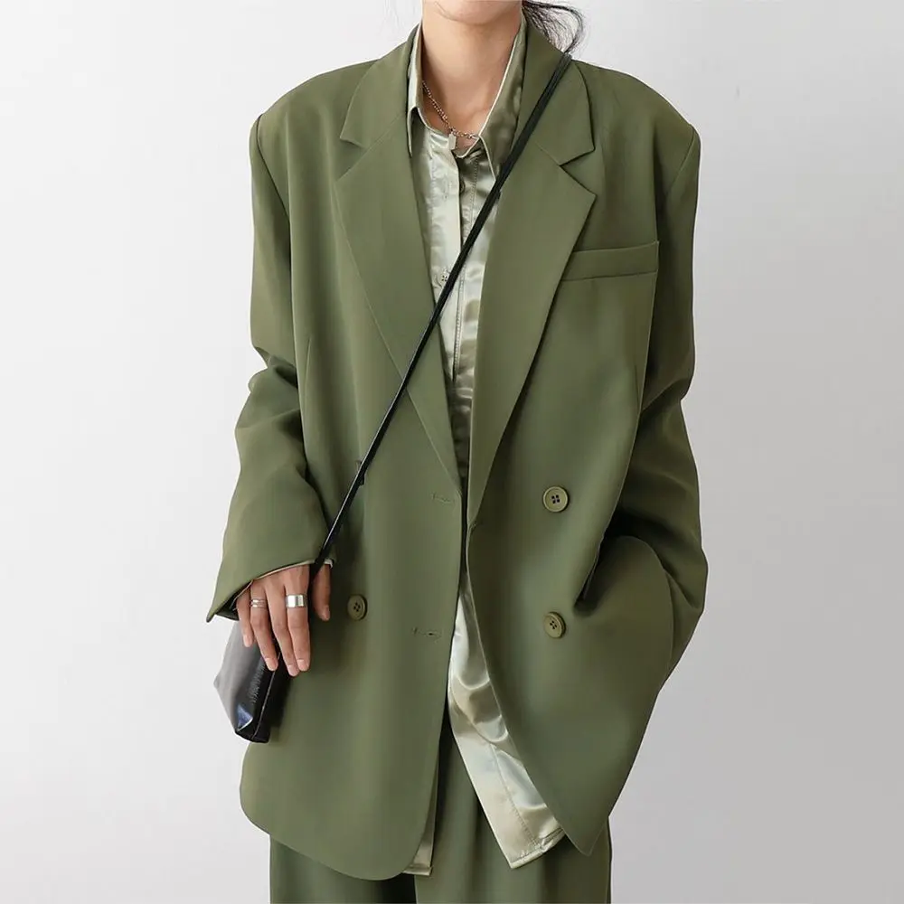 Fashion Loose Suit Jacket Female Spring 2023 New Duble Breasted Relaxed Design Sense Casual Blazers Wide Legs Pants 2 Pieces Set