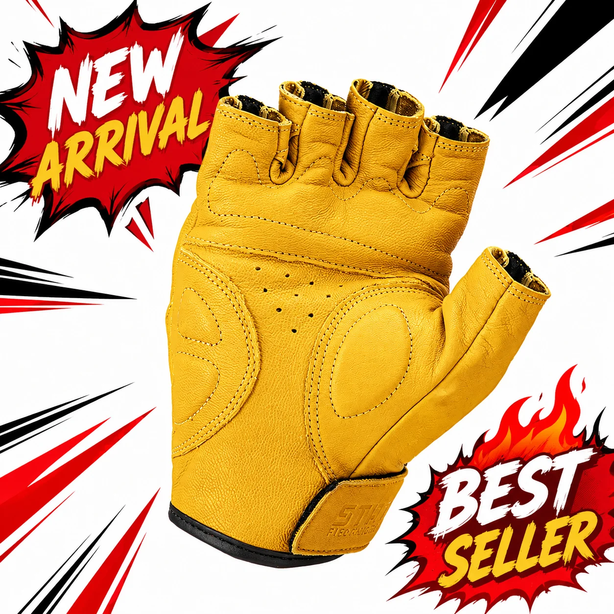 STAR FIELD KNIGHT SKG-538 Men Motorcycle Half Finger Gloves Goatskin Leather Perforated Breathable Summer Riding Gloves