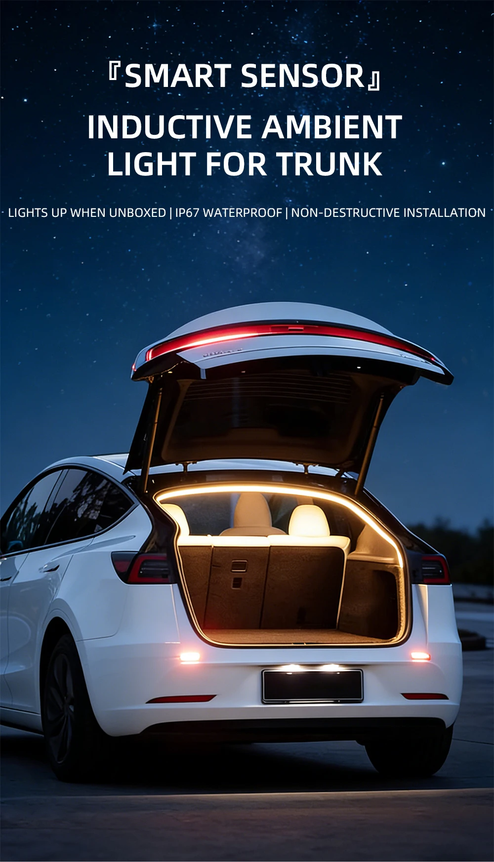 Für Tesla Model 3/Y Kofferraumbeleuchtung 4,3M Ambiente-Licht Innendekorations-LED mit Zigarettenanzünder Kabellose Heckklappen-Lichtleiste 12V – Detail 1