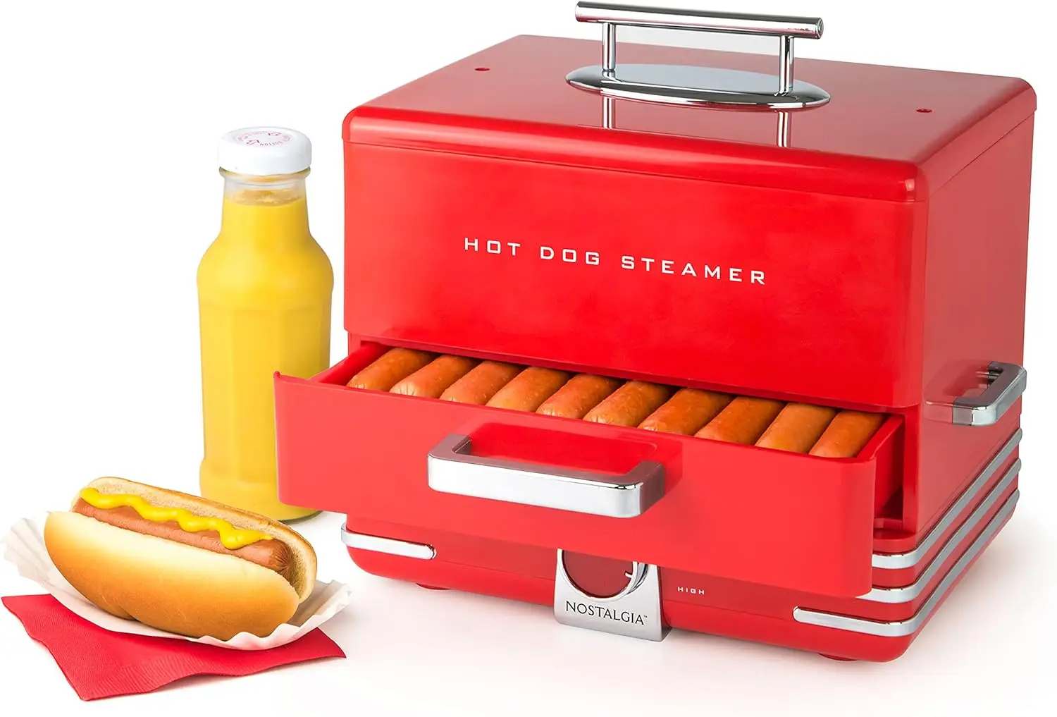 NEW Extra Large Diner-Style Steamer 20 Hot Dogs and 6 Bun Capacity, Perfect for Breakfast Sausages, Brats, Vegetables, Fish