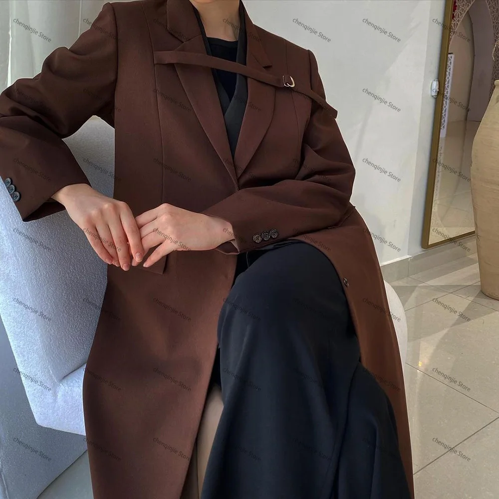 Abaya Dubai Luxury Long Elegant Women Suits Set Single Breasted Notch Lapel Blazer 1 Piece Designer Muslim Female Outfits Jacket