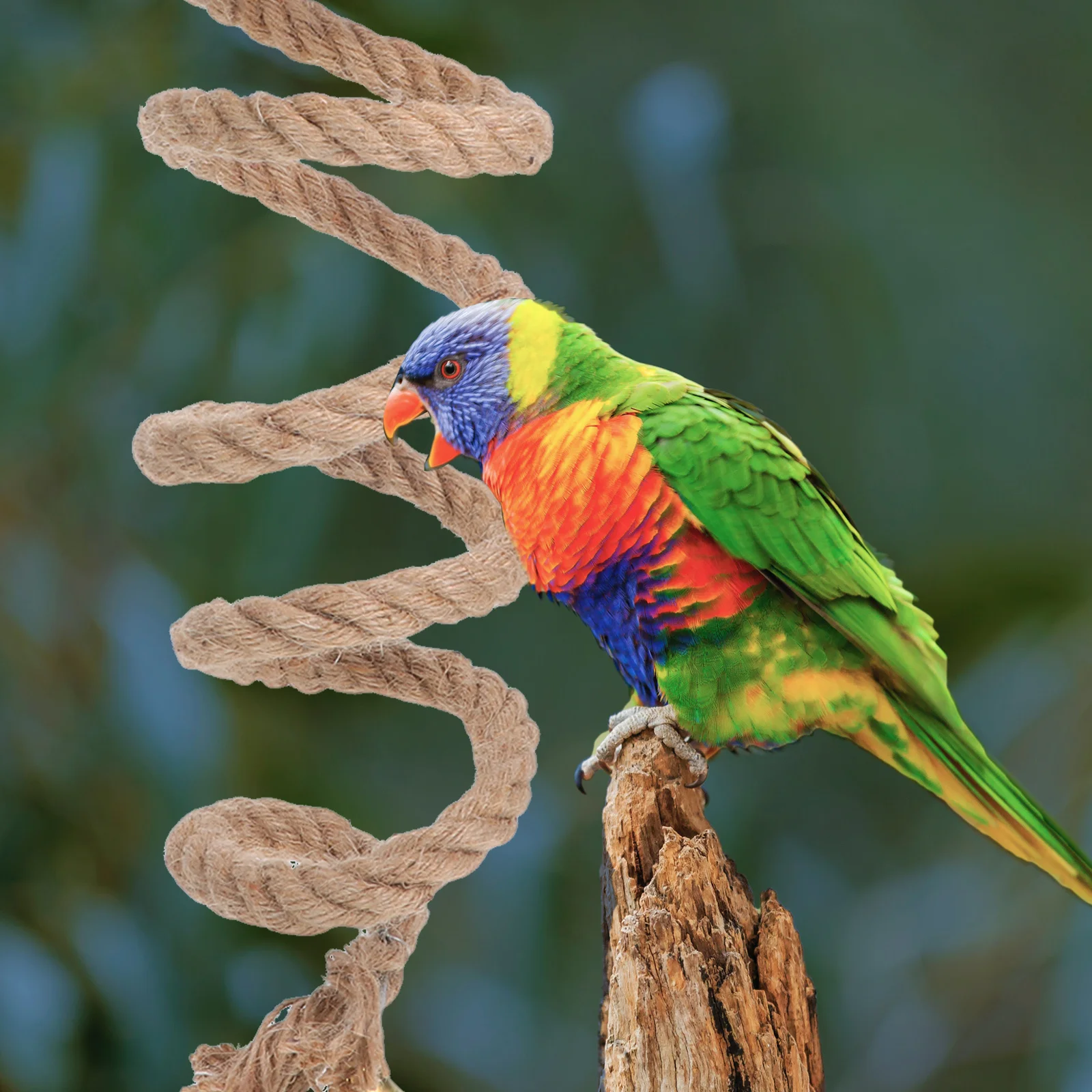 

Fiber Climbing Rope for Parrot Spiral Shape with Bell Resistant Rope for Bird Foot Comfort and Activity