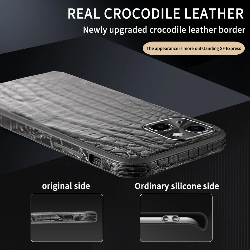 Imagem -04 - Caixa de Telefone de Couro Genuíno para Iphone Pele de Crocodilo Natural Tampa Traseira Luruxy Iphone Original 14 13 12 Mini Apple 11 Pro Max Cases