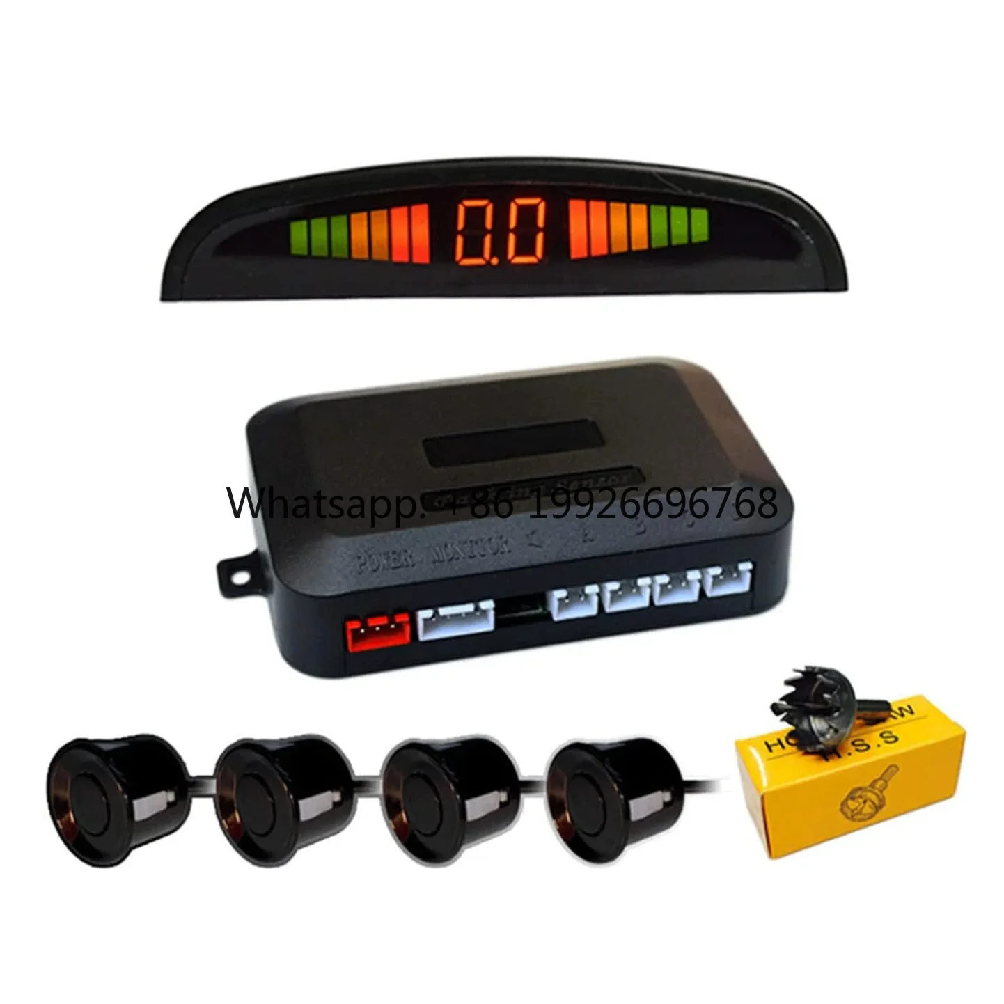 

YWX Car Reverse Parking Sensor Wireless Car Parking Assist System Auto Rear Reversing Radar Ultrasonic LED Kit 4 Sensors
