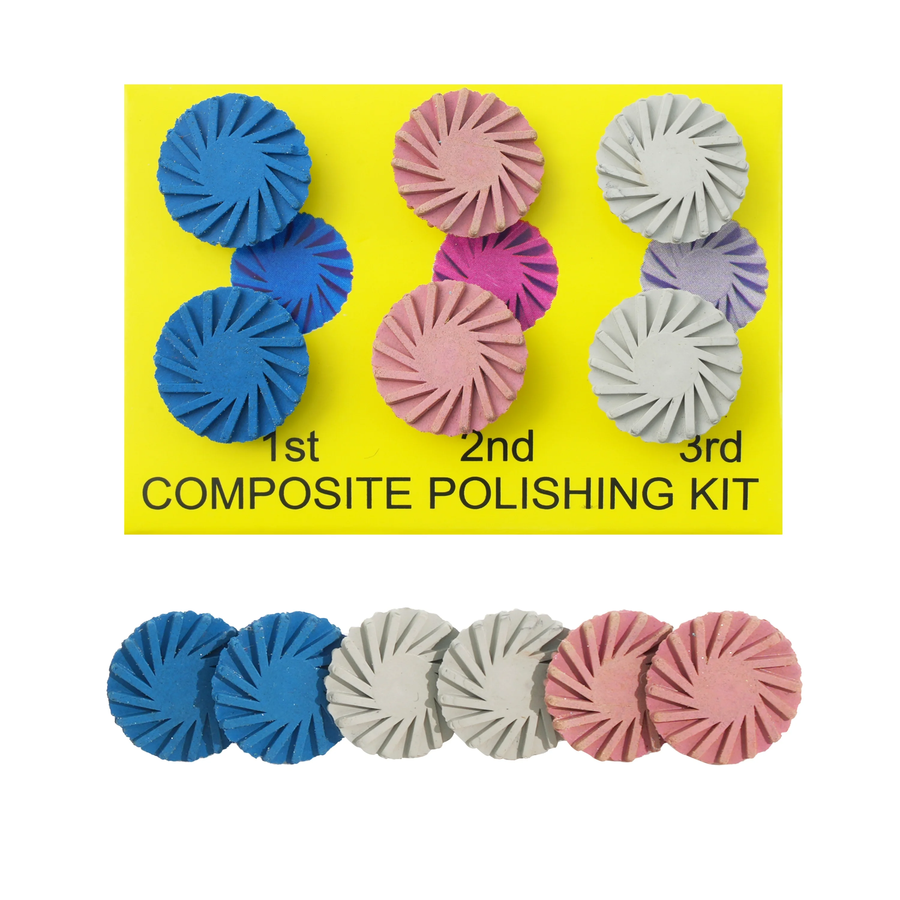 

6Pcs/Set WELLCK Dental Rubber Polisher Composite Resin Diamond System Burs RA Polishing Disc Wheel Kit Spiral Flex Tools