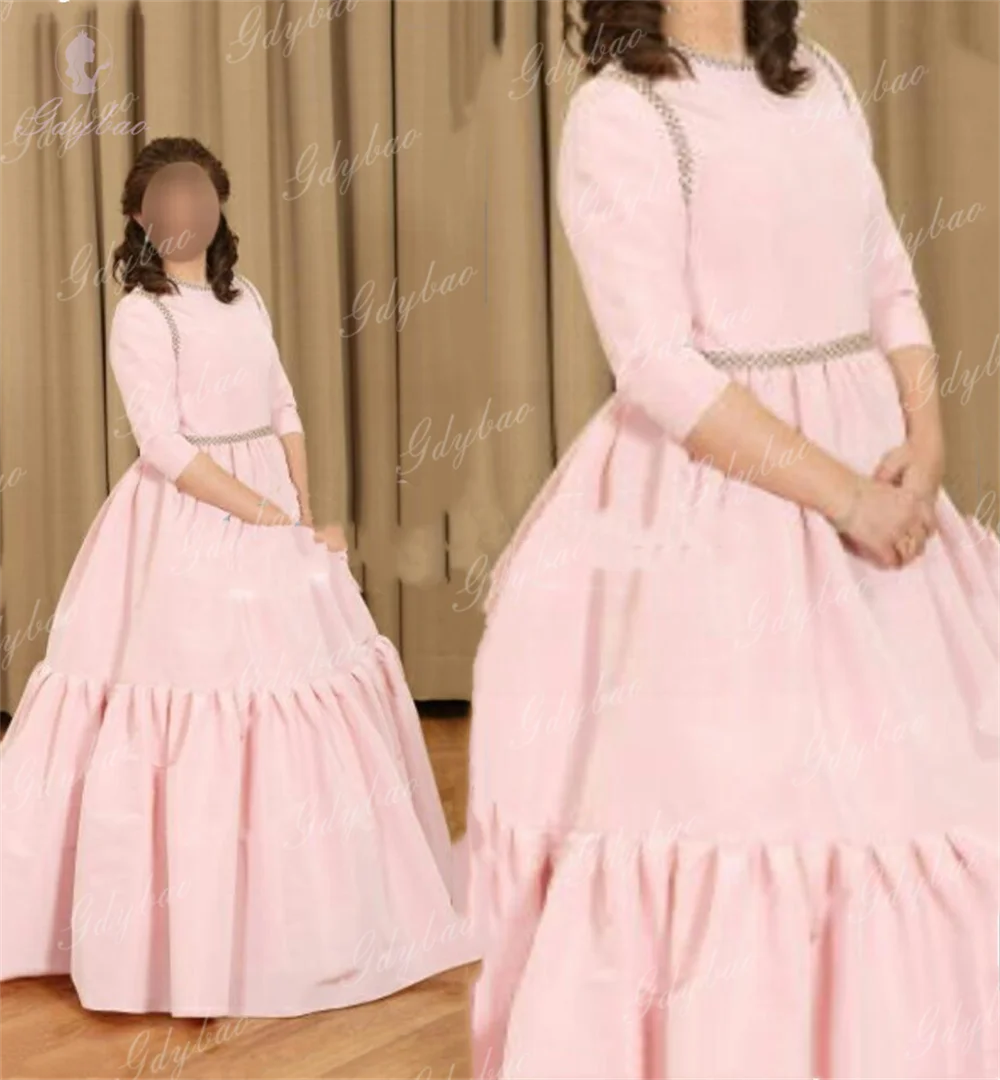 

Розовое атласное элегантное платье с цветочным узором для девочек, костюм подружки невесты на день рождения, свадьбу, официальное мероприятие, индивидуальный заказ