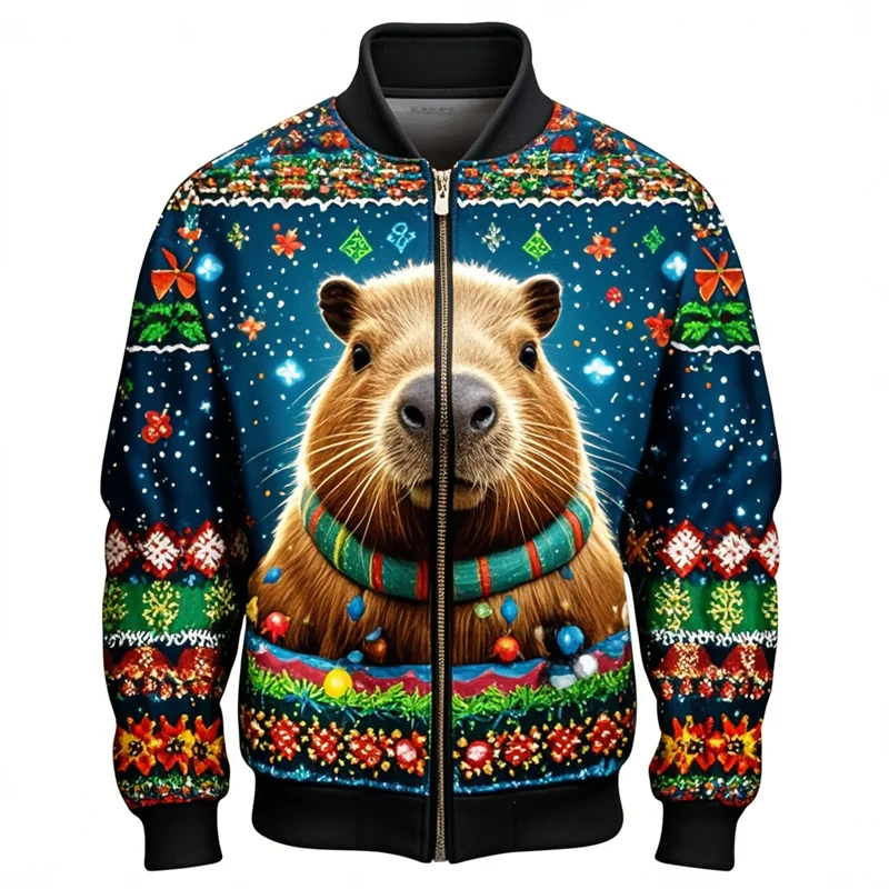 Spring Autumn Men Bomber Jacket Capybara 3D All Over Printed Zip Tracksuits Unisex Casual Zipper Jacket Clothing Kids Jacket Top