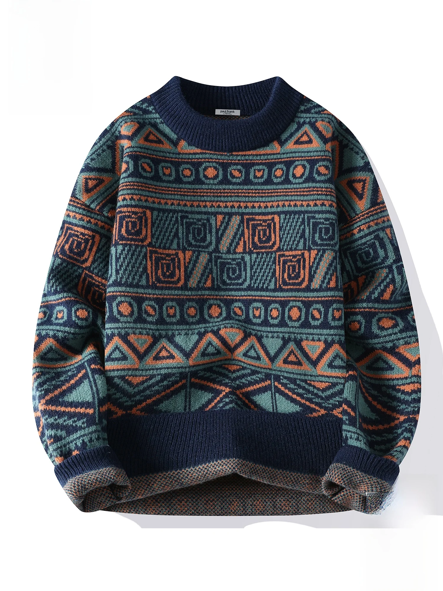 

Мужской зимний повседневный свитер Paul Frank с круглым вырезом, вязаный, с цветными блоками и узором, из мягкой смесовой ткани с полиэстером