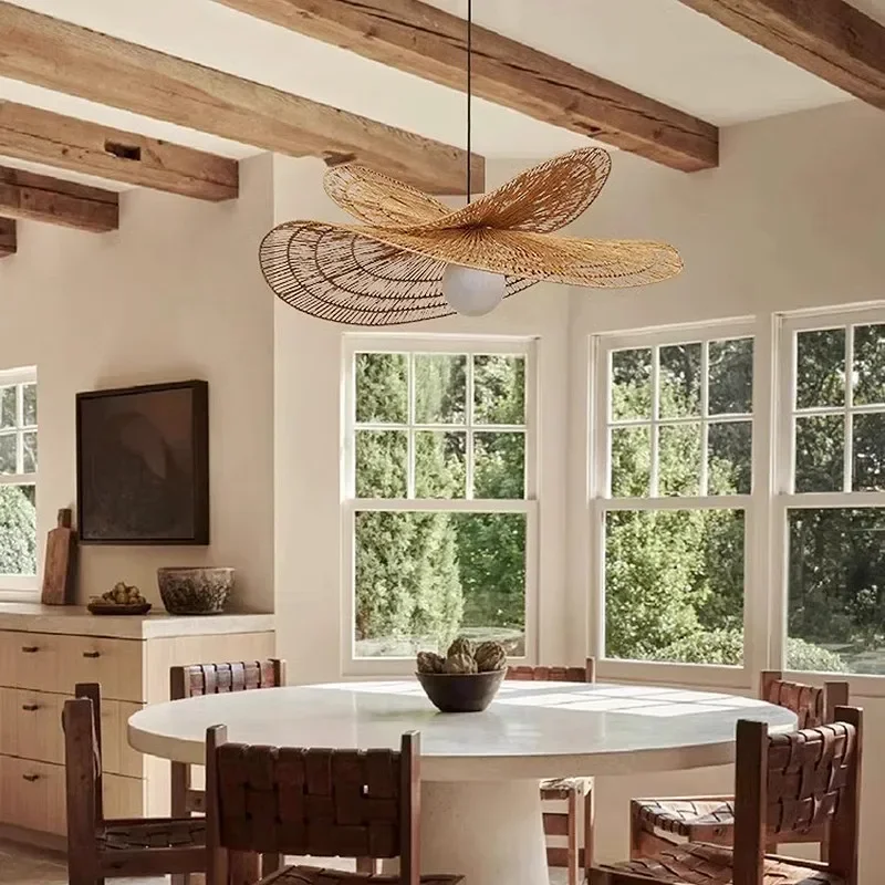 Nordic Retro LED Pendant Lights Rattan Hand-woven Lamp Restaurant Home Decor Bedroom Living Room Creative Dining Room Chandelier