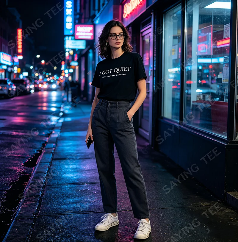 I Got Quiet That Was The Warning Lustiges Sarkastisches Stimmungs-T-Shirt Y2k Personalisierte Buchstaben Bedrucktes Spruch-T-Shirt Damen Herren Streetwear – Detail 5