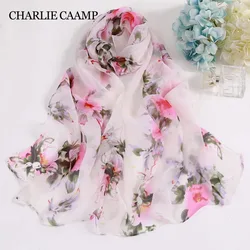 Fashion Peach Blossom Chiffon Georgette Hijab Silk Scarf Women Foulard Long Shawl Wraps Female Bandana Headband Scarves 160x50cm