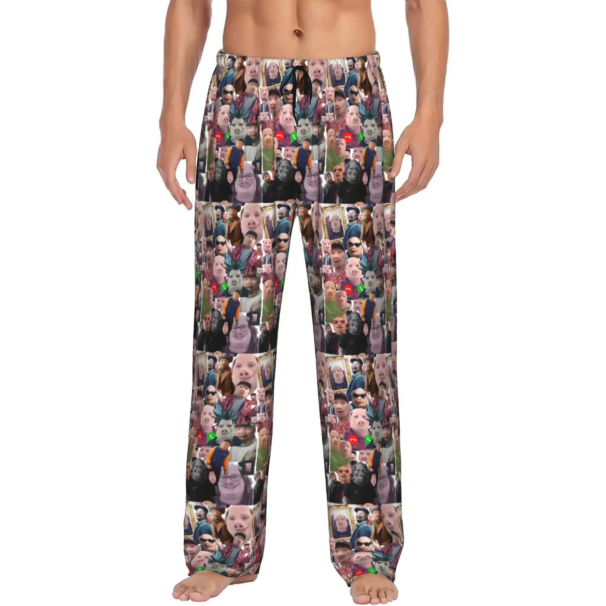 Custom John pork is calling Pajama Pants Sleepwear Men Elastic Waistband Funny Pig Sleep Lounge Bottoms with Pockets